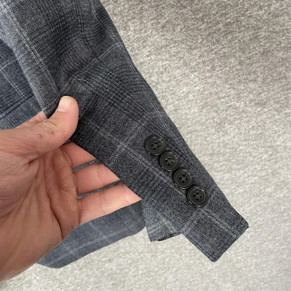 Lauren Ralph Lauren Blazer Mens 42L Gray Plaid Wool Stretch‎ Sport Coat Jacket